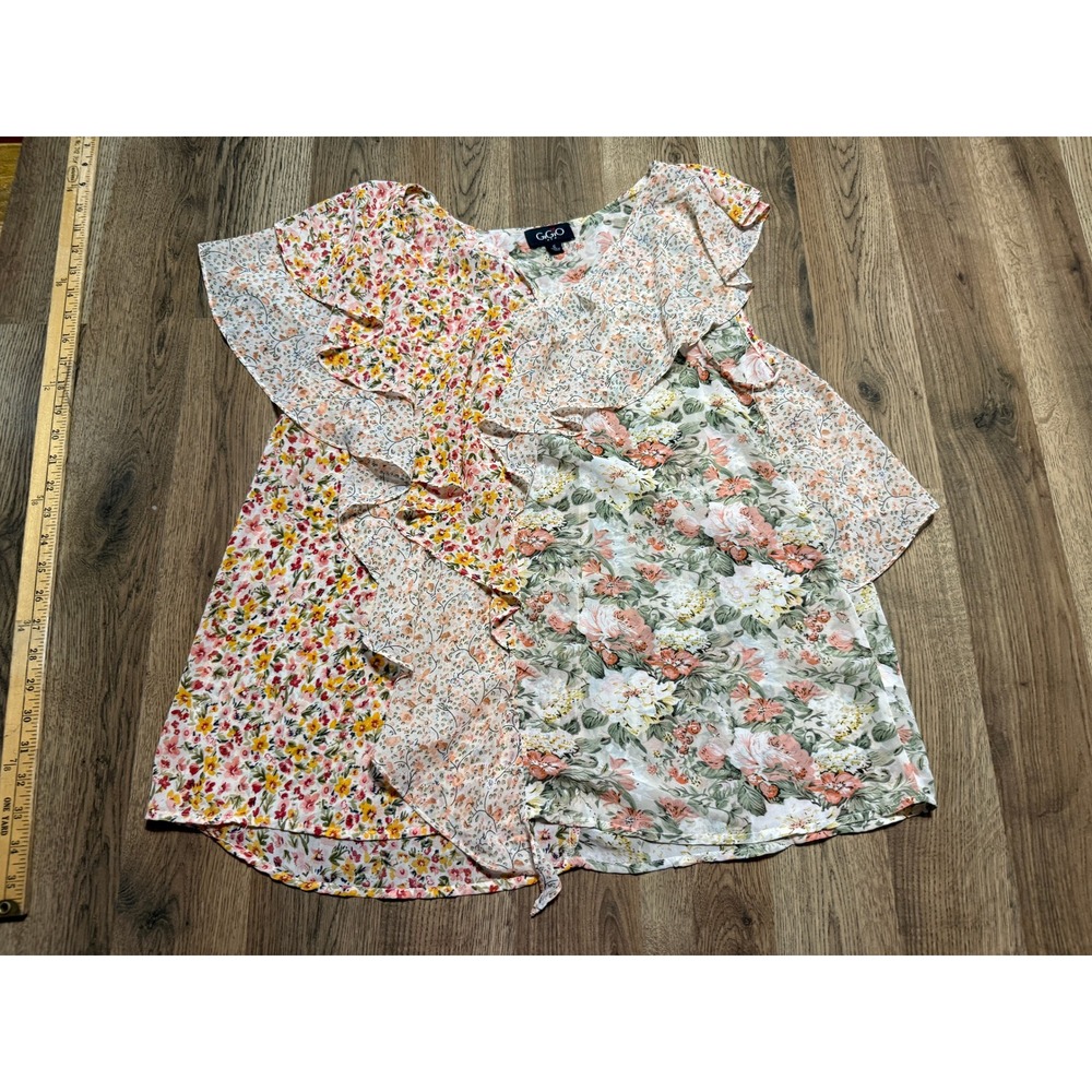 GIGIO Shirts Womens Size S Multicolor Top Floral Ruffle Blouse Mixed Print